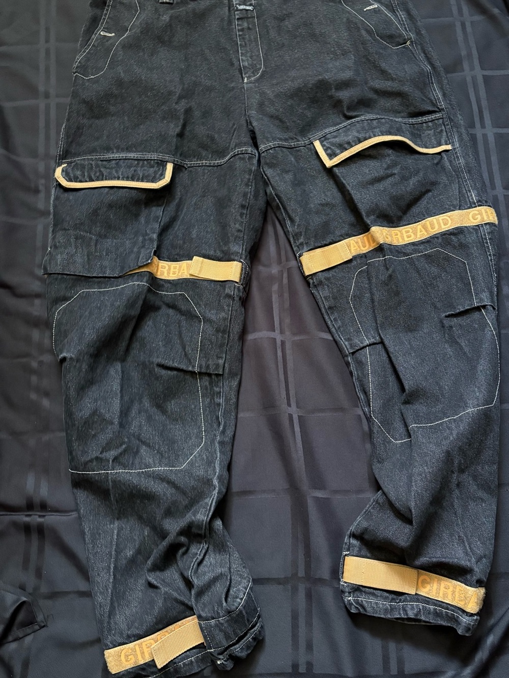 VTG Marithe Francois Girbaud Shuttle Pants Black Yellow Baggy Y2K 90s Size 44x35